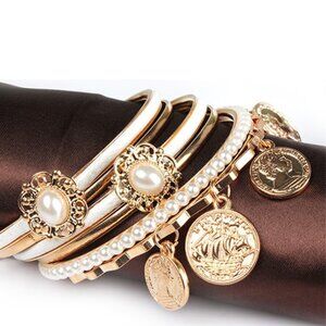GPCT Fashion 6-Piece Bangle Set Gold Plated Imitation Pearls